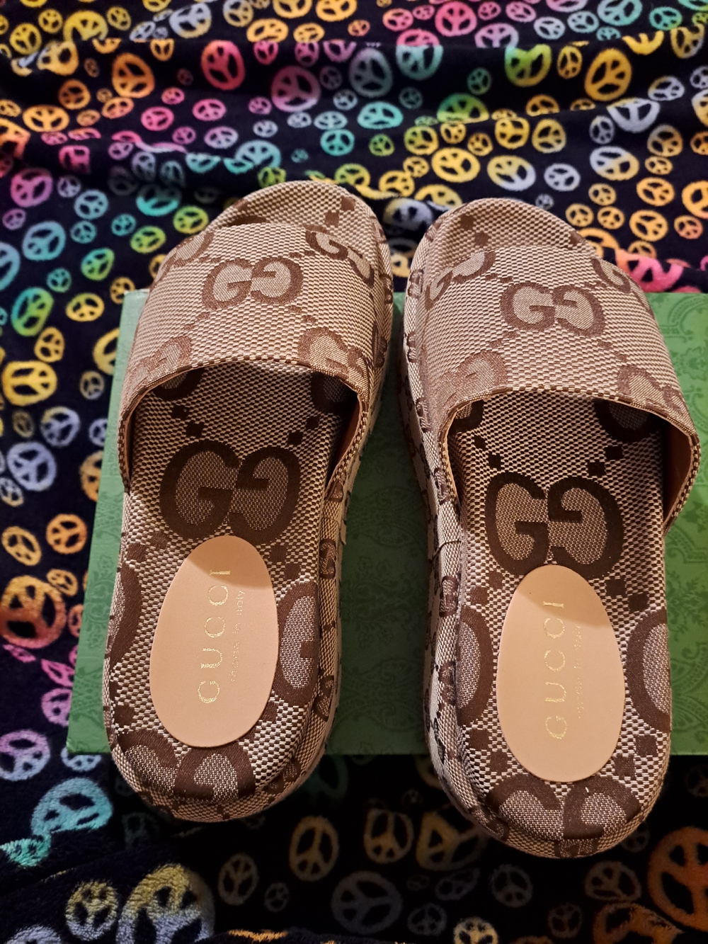 Gucci Brown GG Jacquard Platform Slide Sandals - Picture 5 of 6
